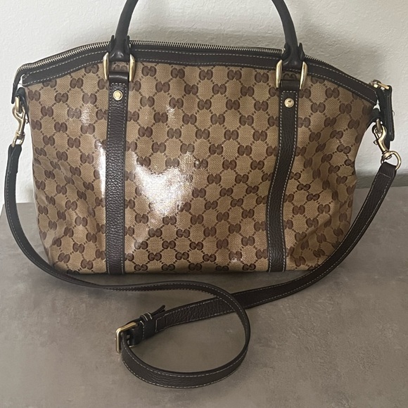 Crystal Monogram Medium GG Charm Dome Satchel Dark Brown - Picture 12 of 16